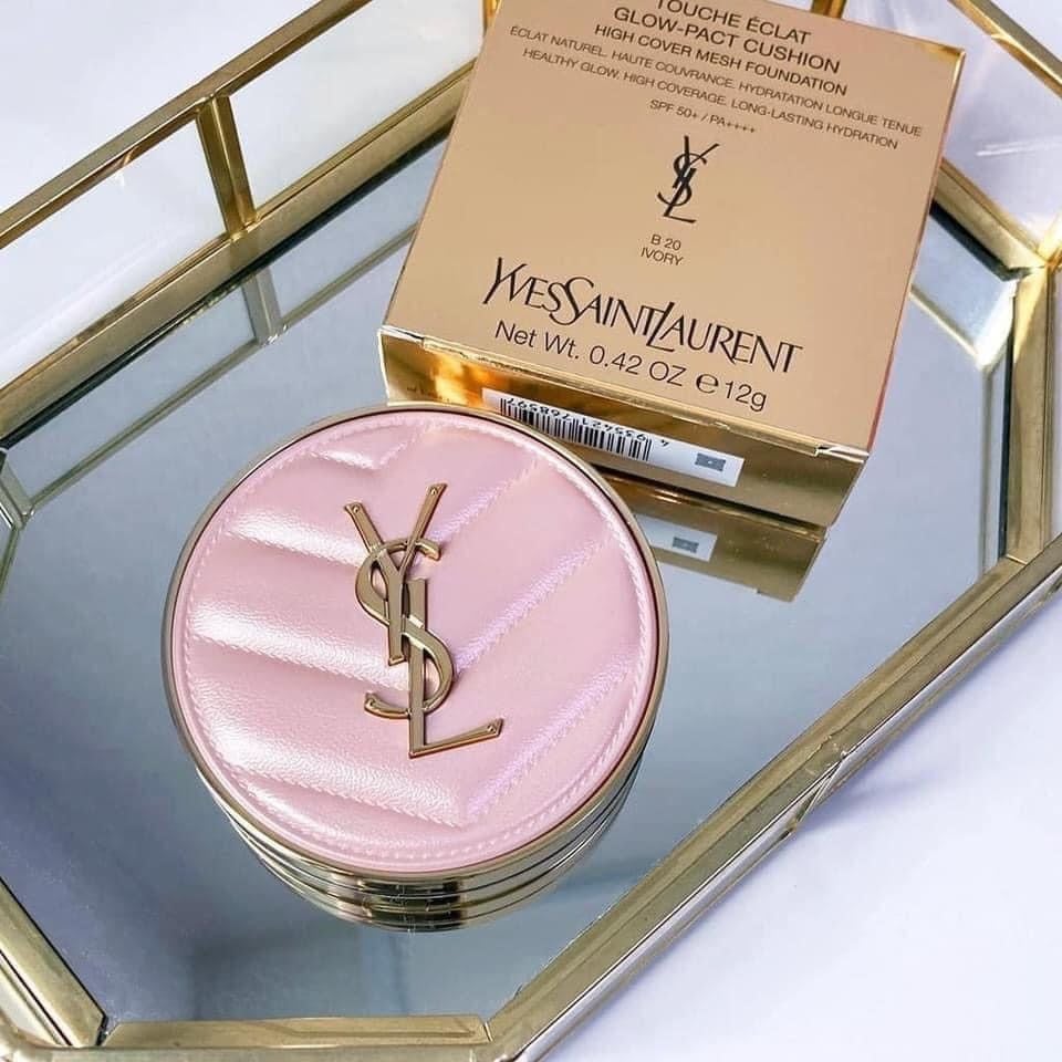 Cushion YSL Vỏ Hồng Touche Éclat Glow-Pact High Cover Mesh Foudation