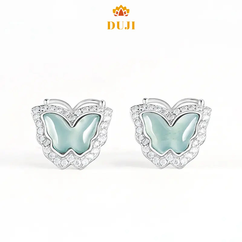 Hoa tai nơ bằng ngọc bích tự nhiên Blue Water S925 bạc thiết kế nguyên bản