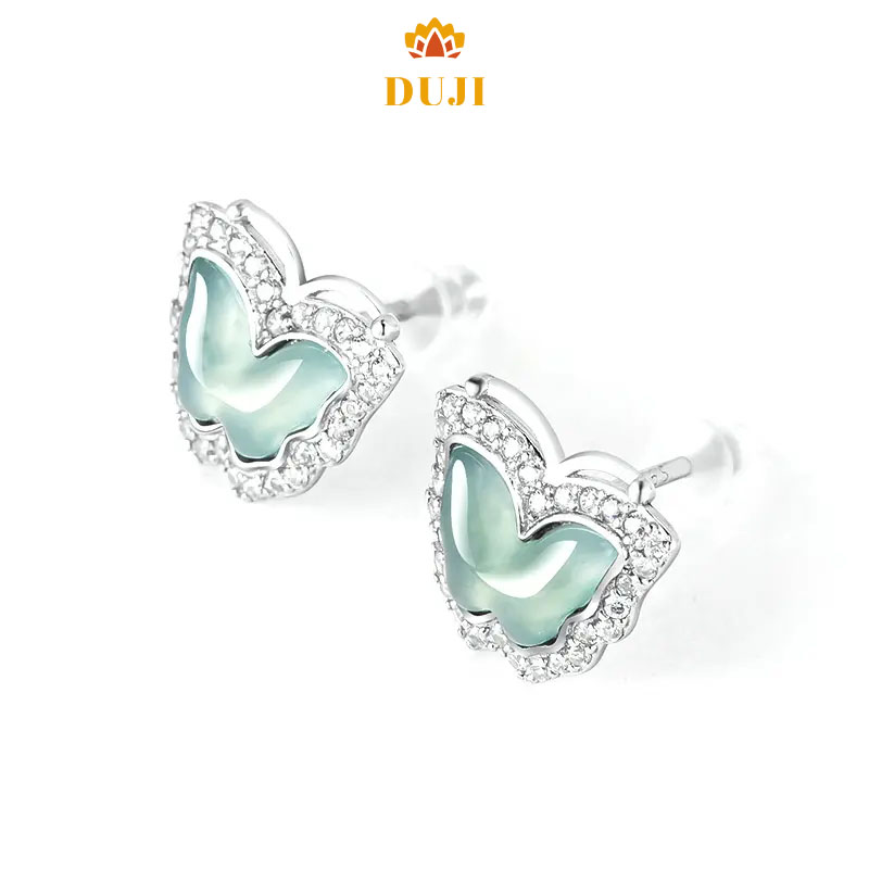 Hoa tai nơ bằng ngọc bích tự nhiên Blue Water S925 bạc thiết kế nguyên bản