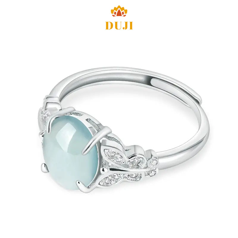 Nhẫn mì trứng xanh ngọc bích thiên nhiên bạc S925