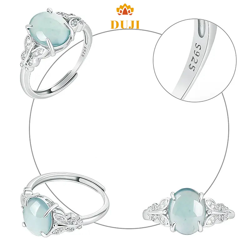 Nhẫn mì trứng xanh ngọc bích thiên nhiên bạc S925