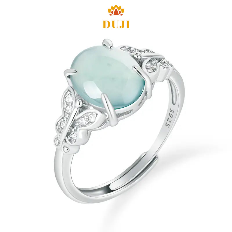 Nhẫn mì trứng xanh ngọc bích thiên nhiên bạc S925