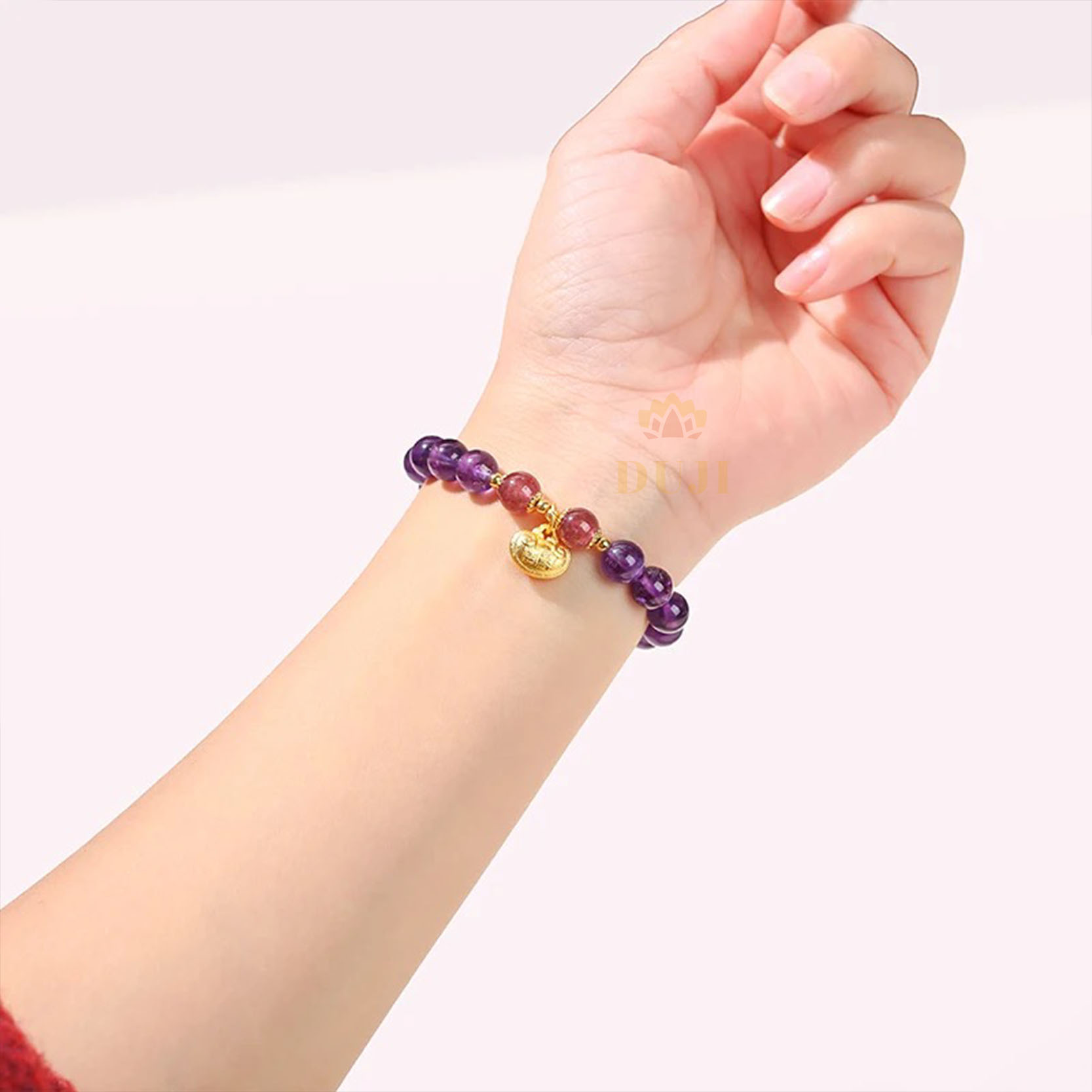 Vòng tay thạch anh tím mix thạch anh dâu tây