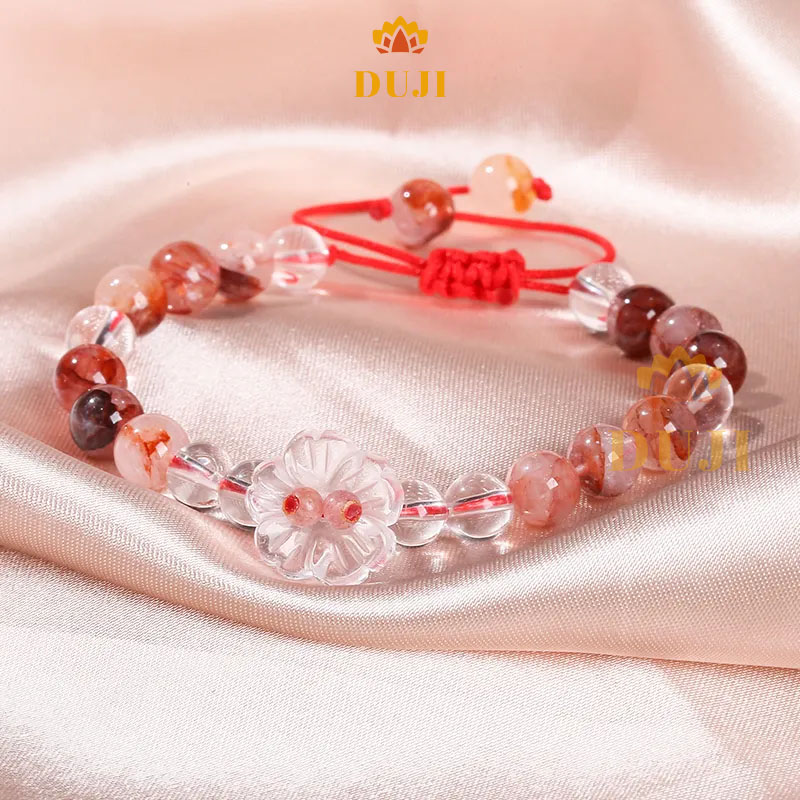 [DUJI] Vòng tay thạch anh đá hoa đỏ mix thạch anh trắng đá tự nhiên 100%