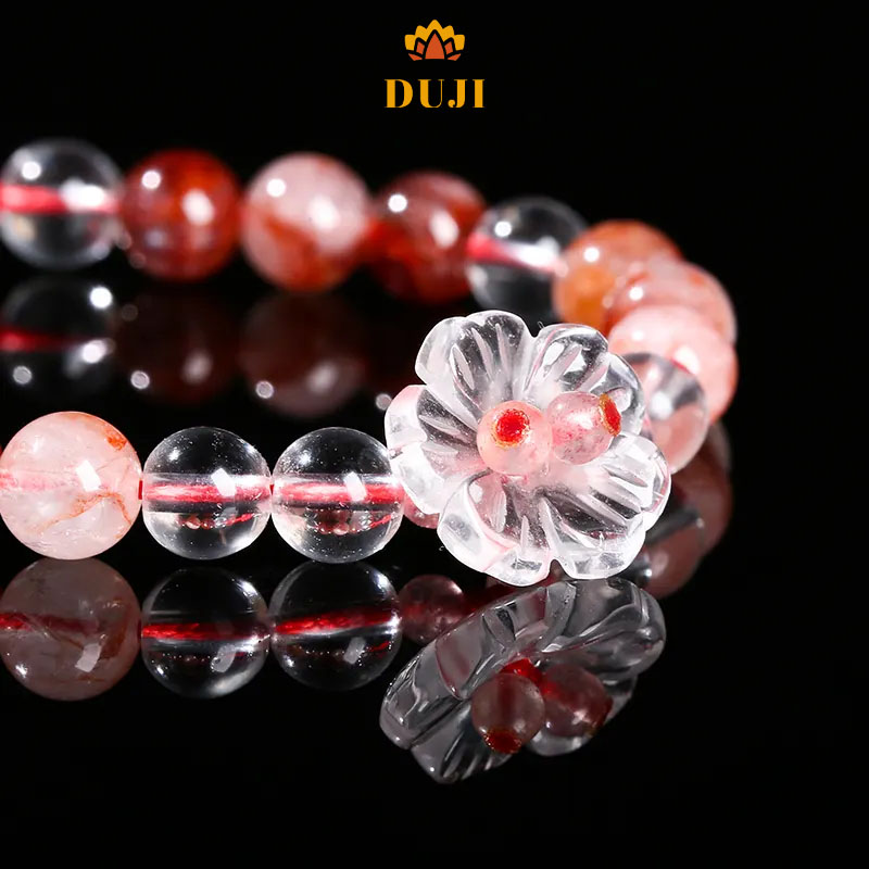 [DUJI] Vòng tay thạch anh đá hoa đỏ mix thạch anh trắng đá tự nhiên 100%