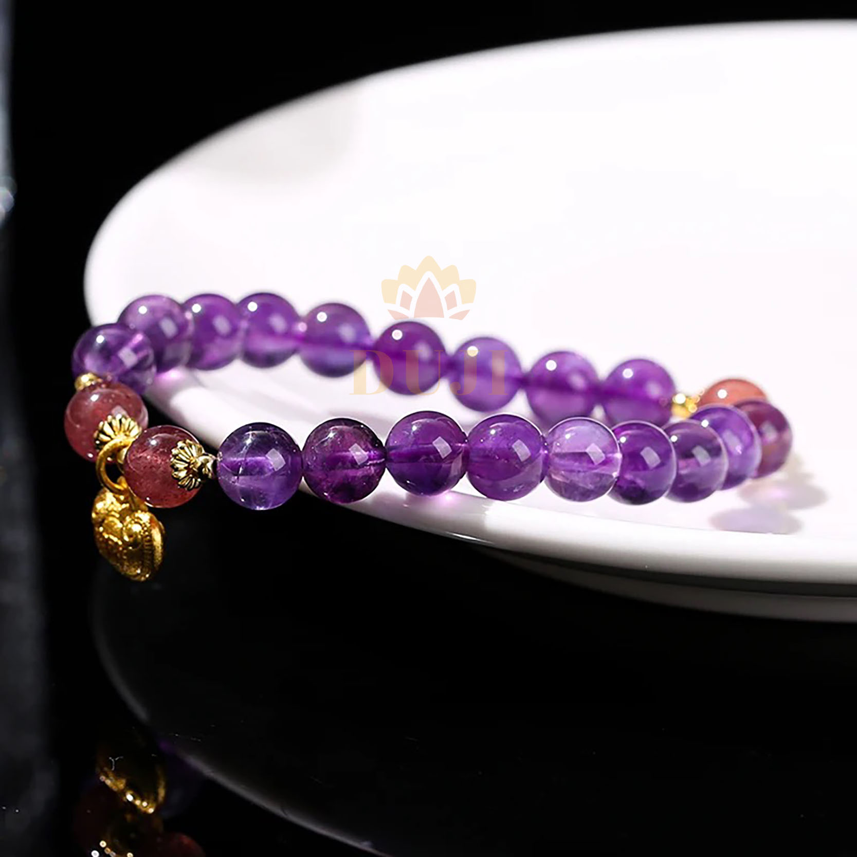 Vòng tay thạch anh tím mix thạch anh dâu tây