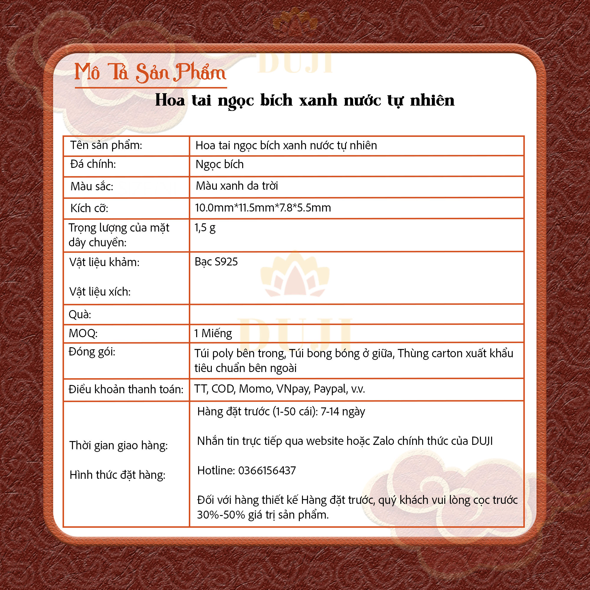 Hoa tai nơ bằng ngọc bích tự nhiên Blue Water S925 bạc thiết kế nguyên bản