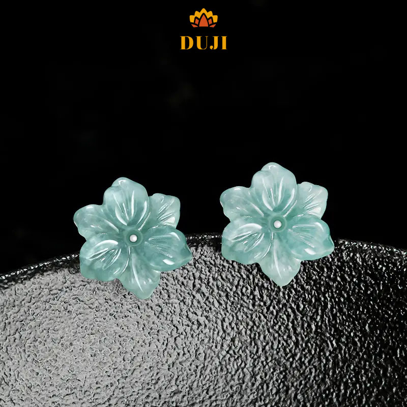 Hoa tai cánh hoa Jadeite BlueWater thiên nhiên S925