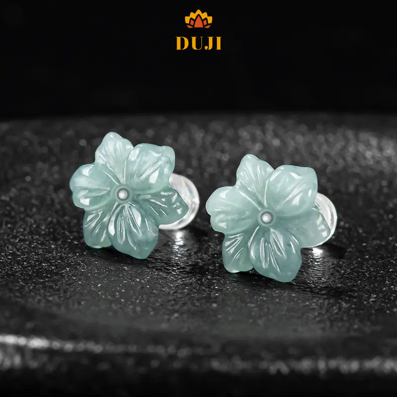 Hoa tai cánh hoa Jadeite BlueWater thiên nhiên S925