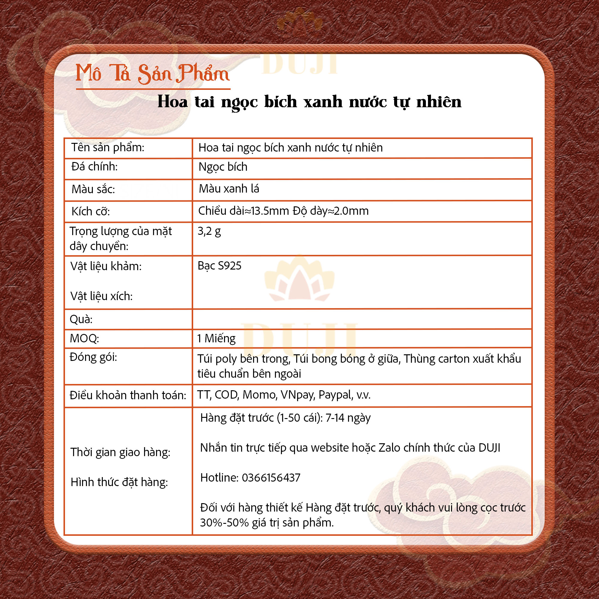 Hoa tai ngọc bích xanh nước thiên nhiên S925 bạc