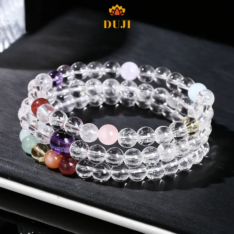 [DUJI] Vòng tay thạch anh trắng 7A mix đá tự nhiên 100%