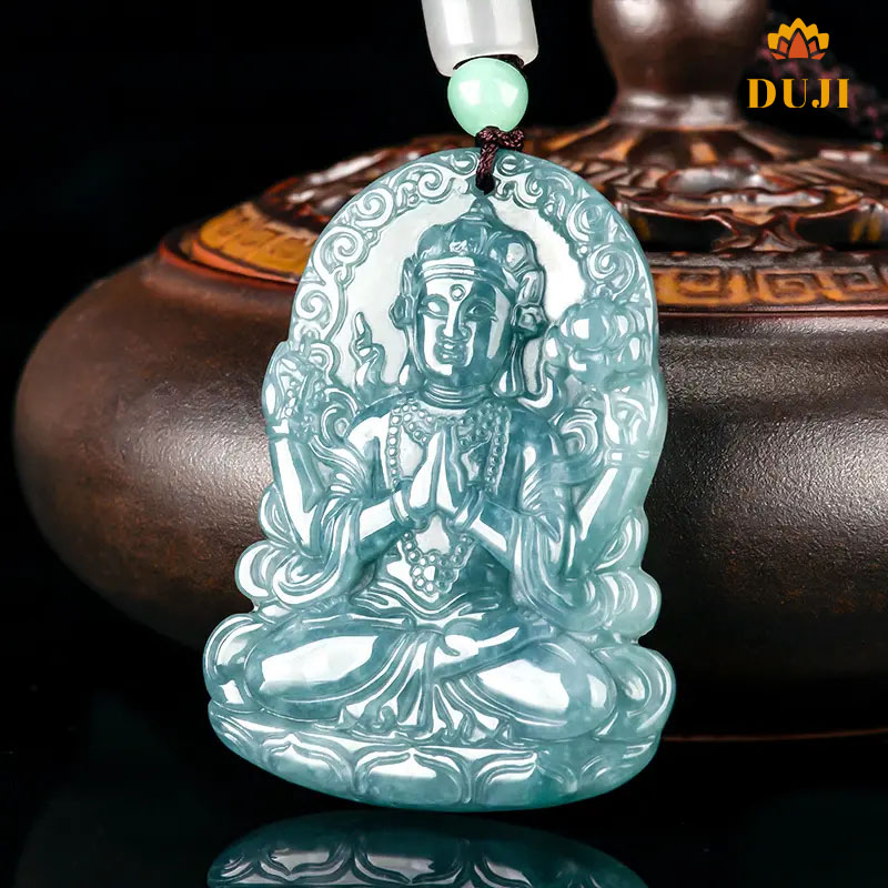 Mặt dây chuyền Jadeite nước xanh thiên nhiên Avalokiteshvara thiết kế độc đáo