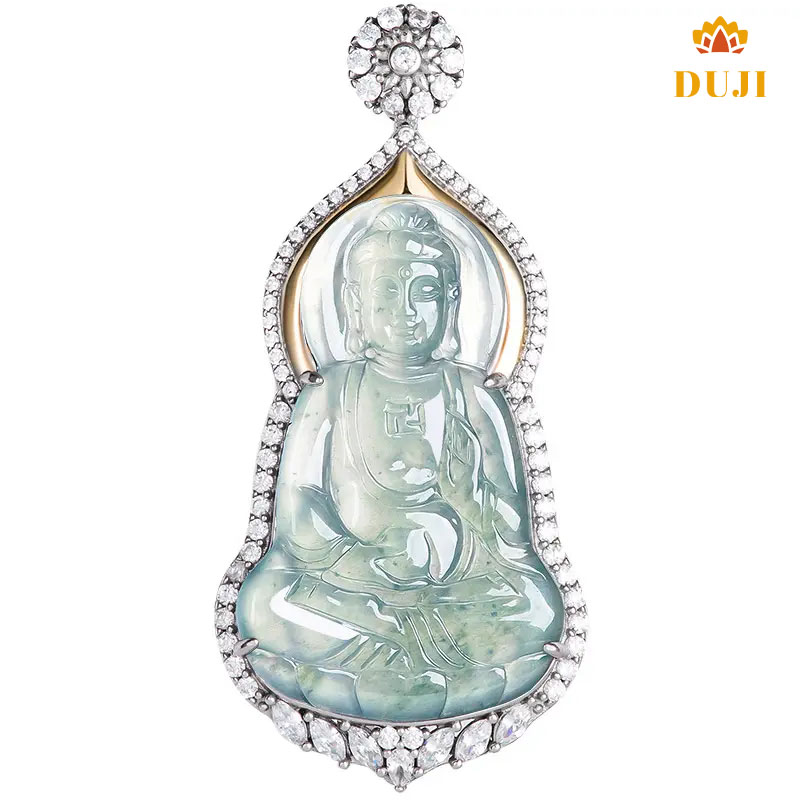 Mặt dây chuyền Phật A Di Đà bằng ngọc bích xanh nước tự nhiên S925