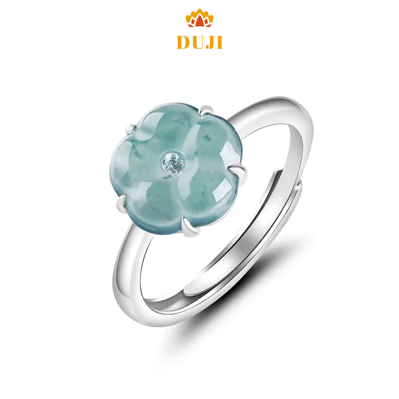Nhẫn hoa đào xanh ngọc bích tự nhiên S925