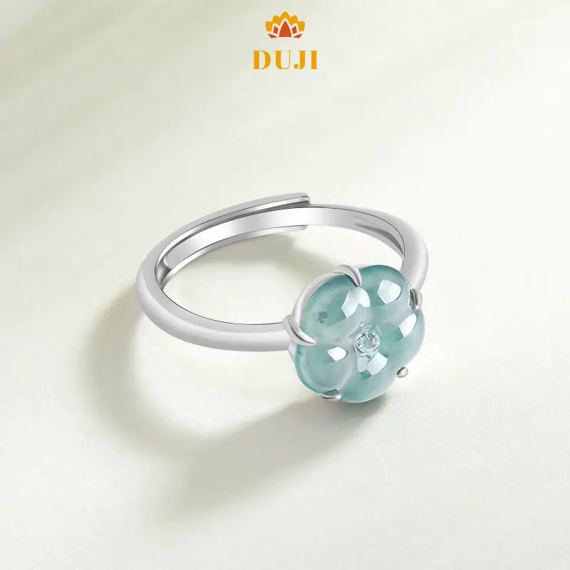 Nhẫn hoa đào xanh ngọc bích tự nhiên S925