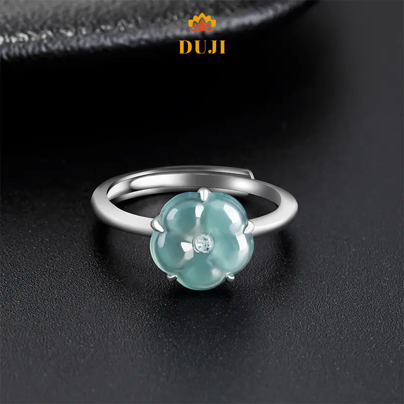 Nhẫn hoa đào xanh ngọc bích tự nhiên S925