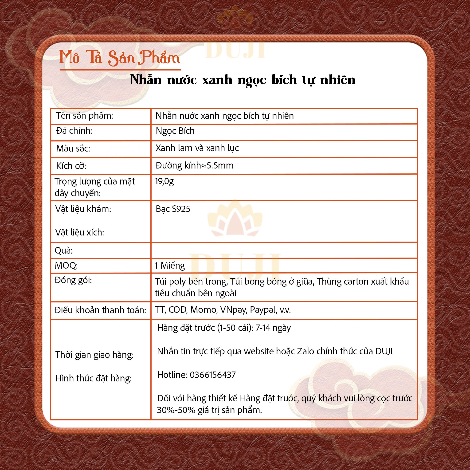 Nhẫn mì trứng xanh ngọc bích thiên nhiên bạc S925