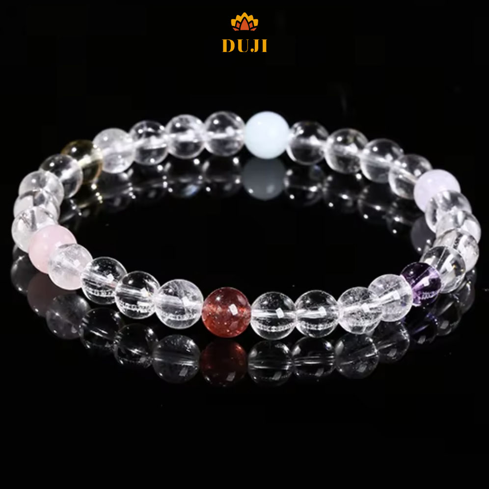 [DUJI] Vòng tay thạch anh trắng 7A mix đá tự nhiên 100%