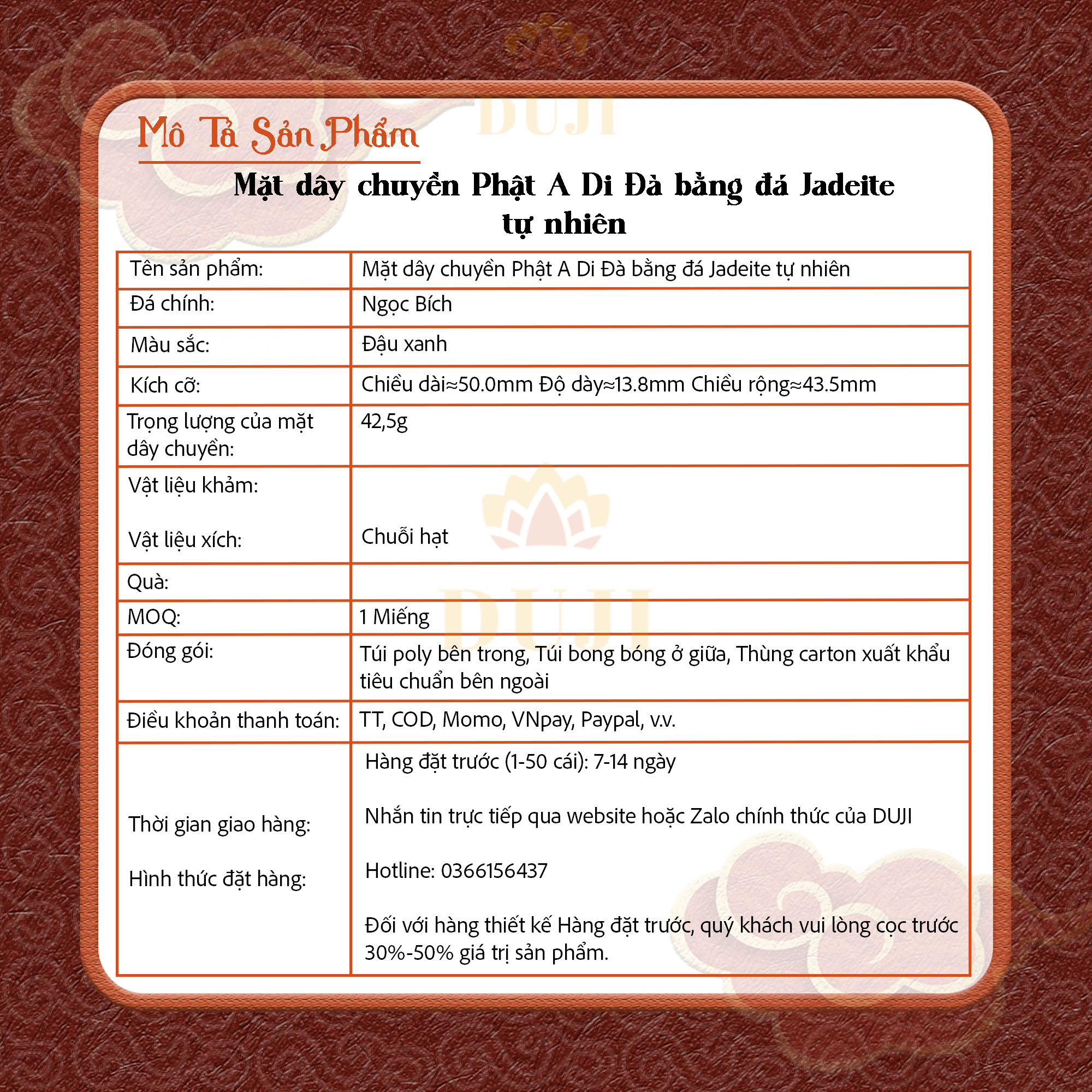 Mặt dây chuyền Phật A Di Đà bằng ngọc thiên nhiên