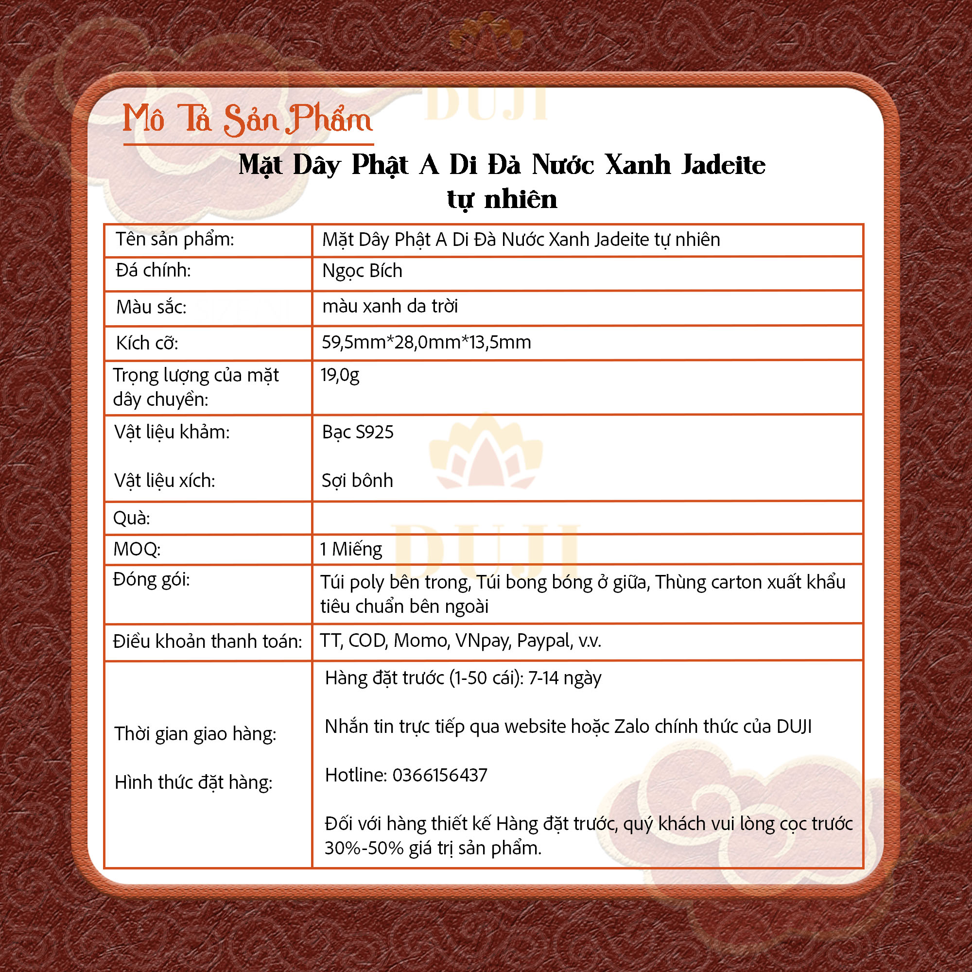 Mặt dây chuyền Phật A Di Đà bằng ngọc bích xanh nước tự nhiên S925