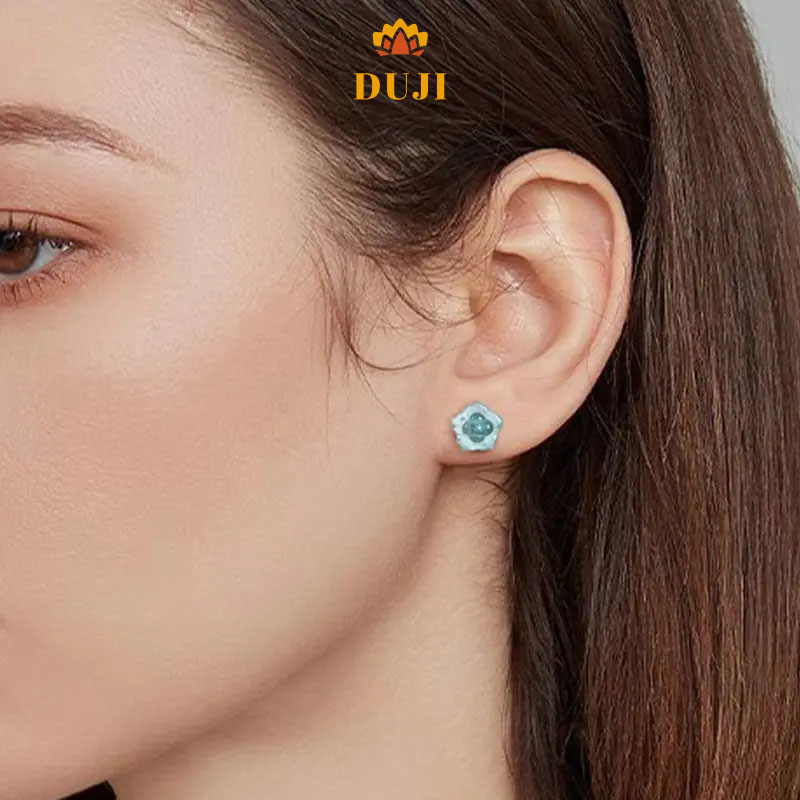 Hoa tai ngọc bích xanh nước biển tự nhiên S925