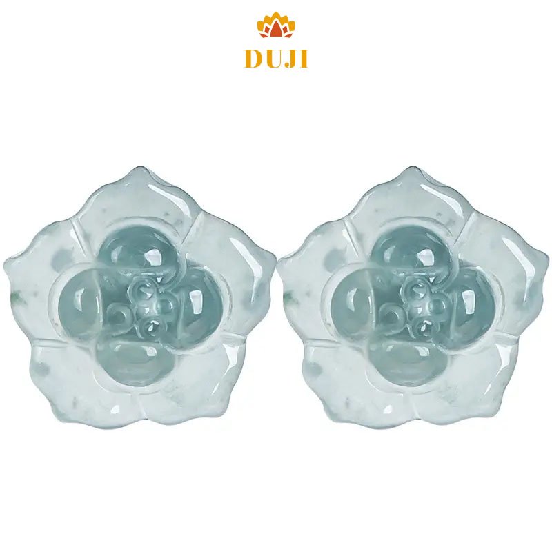 Hoa tai ngọc bích xanh nước biển tự nhiên S925