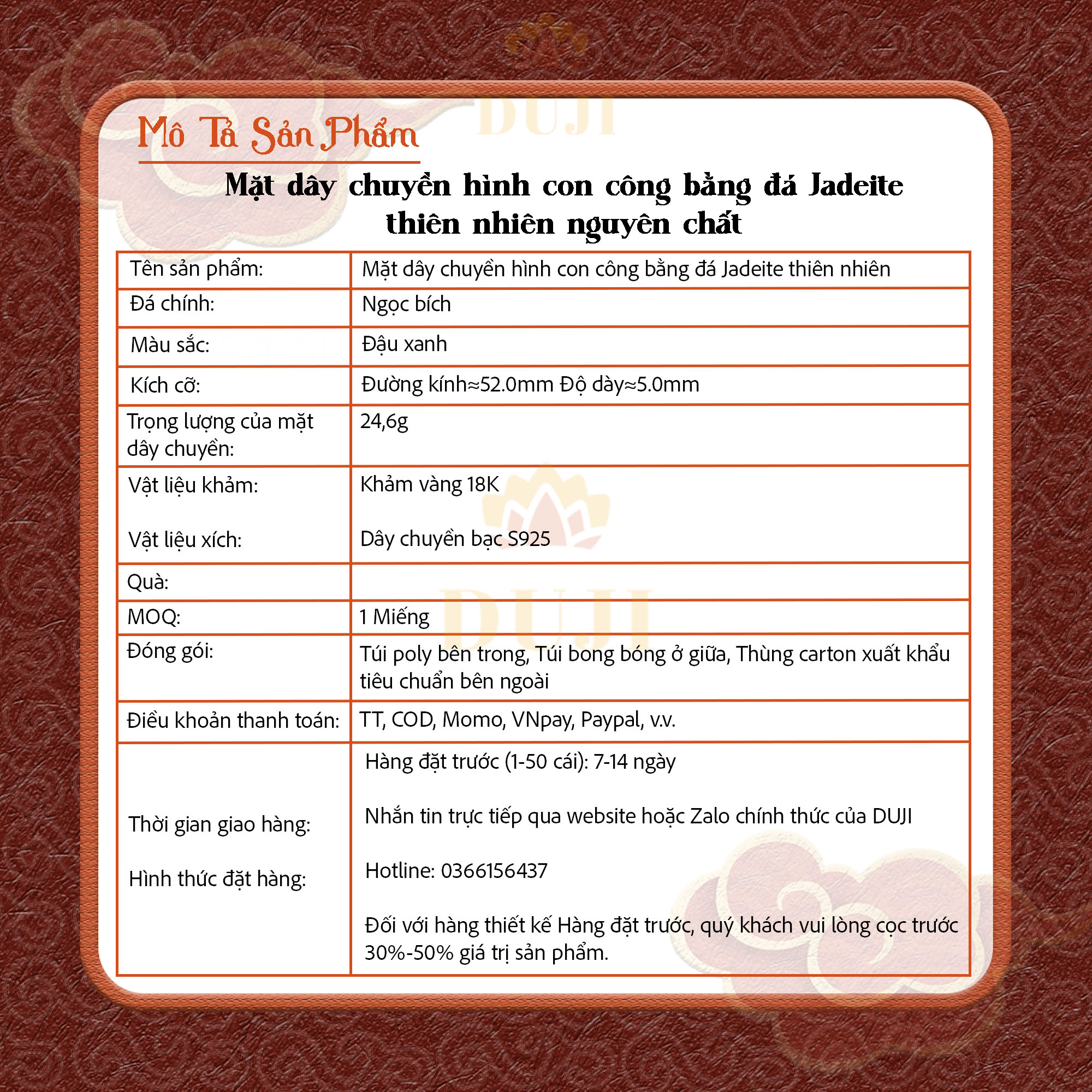 Mặt dây chuyền hình con công bằng đá Jadeite thiên nhiên nguyên chất