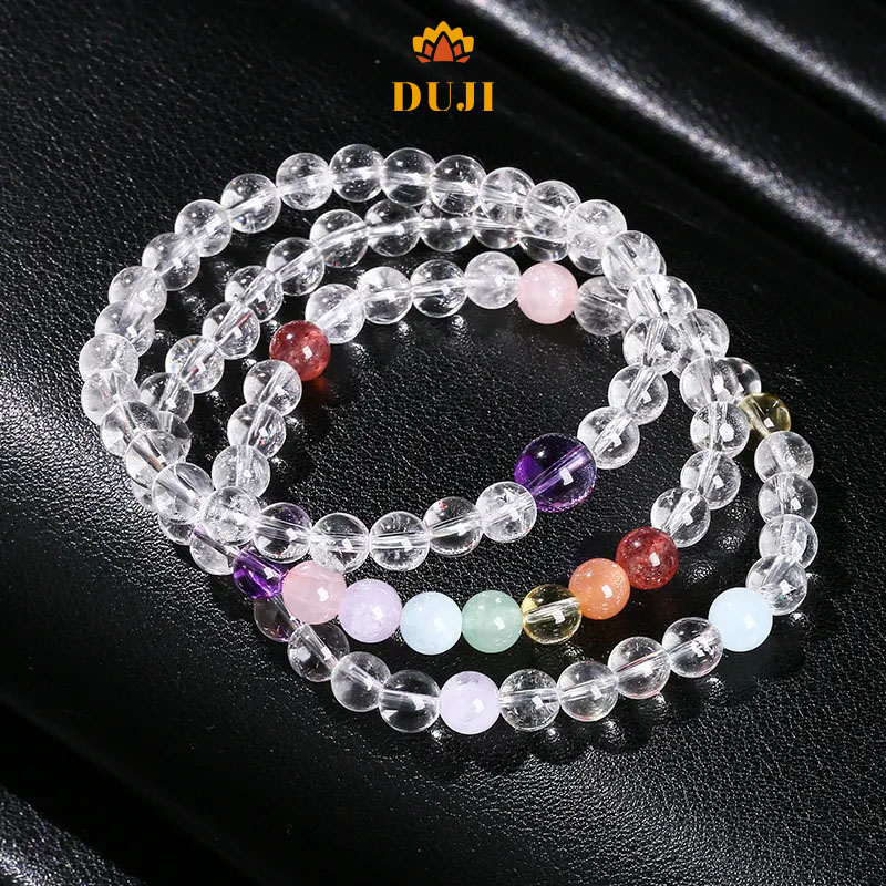 [DUJI] Vòng tay thạch anh trắng 7A mix đá tự nhiên 100%