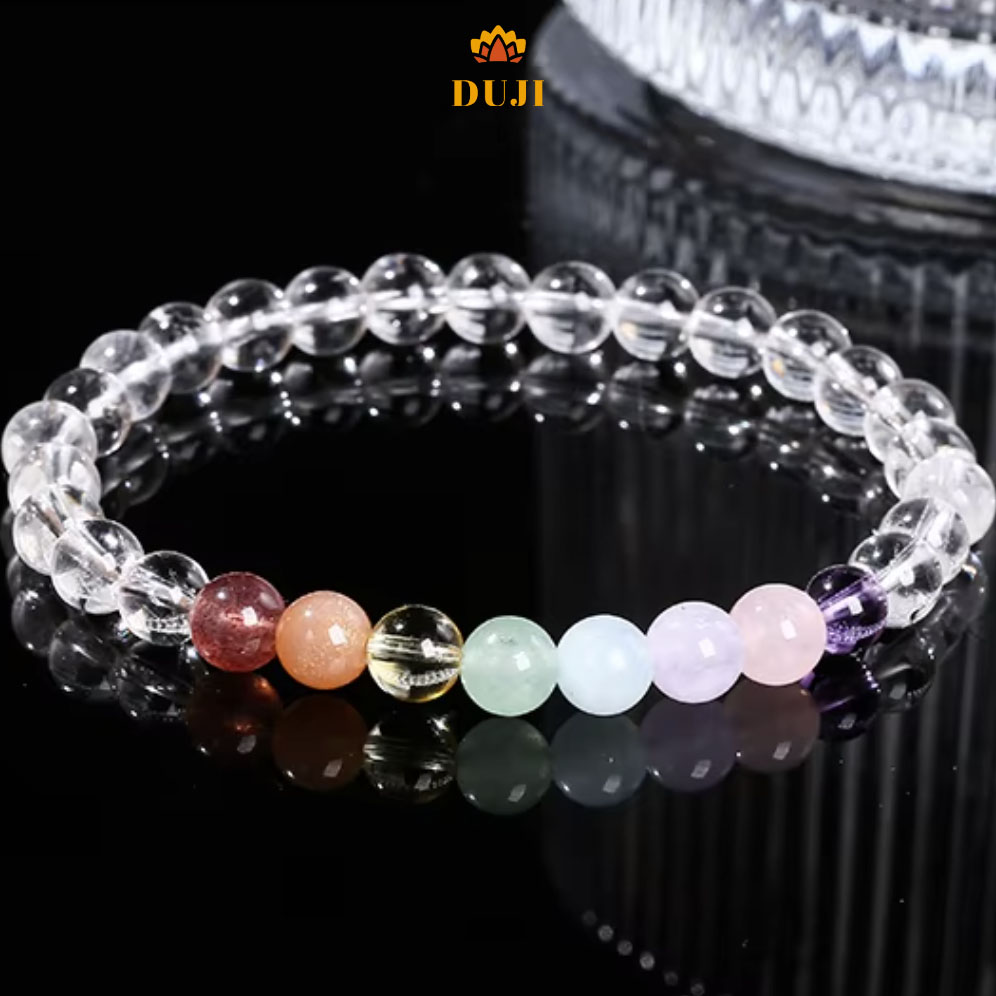 [DUJI] Vòng tay thạch anh trắng 7A mix đá tự nhiên 100%