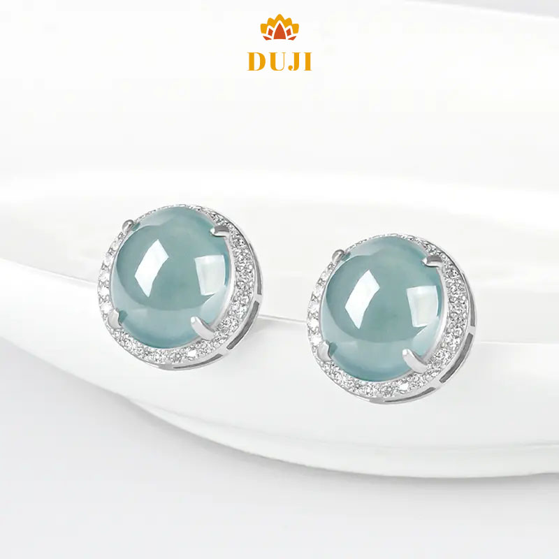 Hoa tai ngọc bích xanh nước thiên nhiên S925