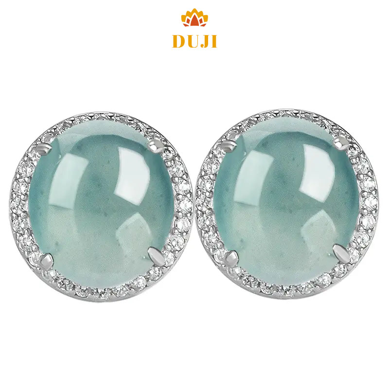 Hoa tai ngọc bích xanh nước thiên nhiên S925