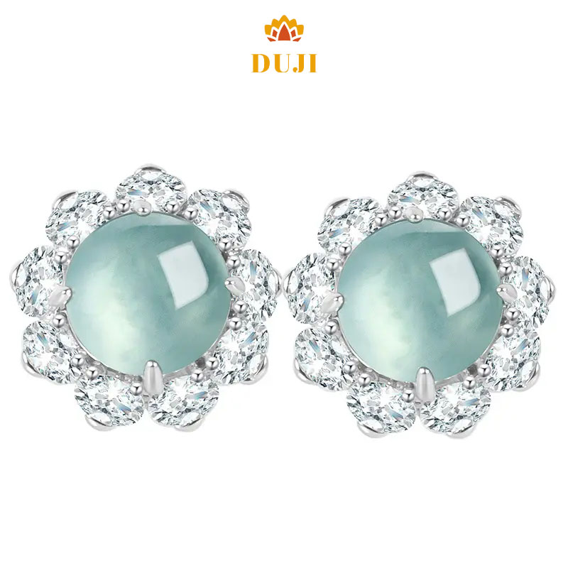 Hoa tai ngọc bích xanh nước thiên nhiên S925 bạc