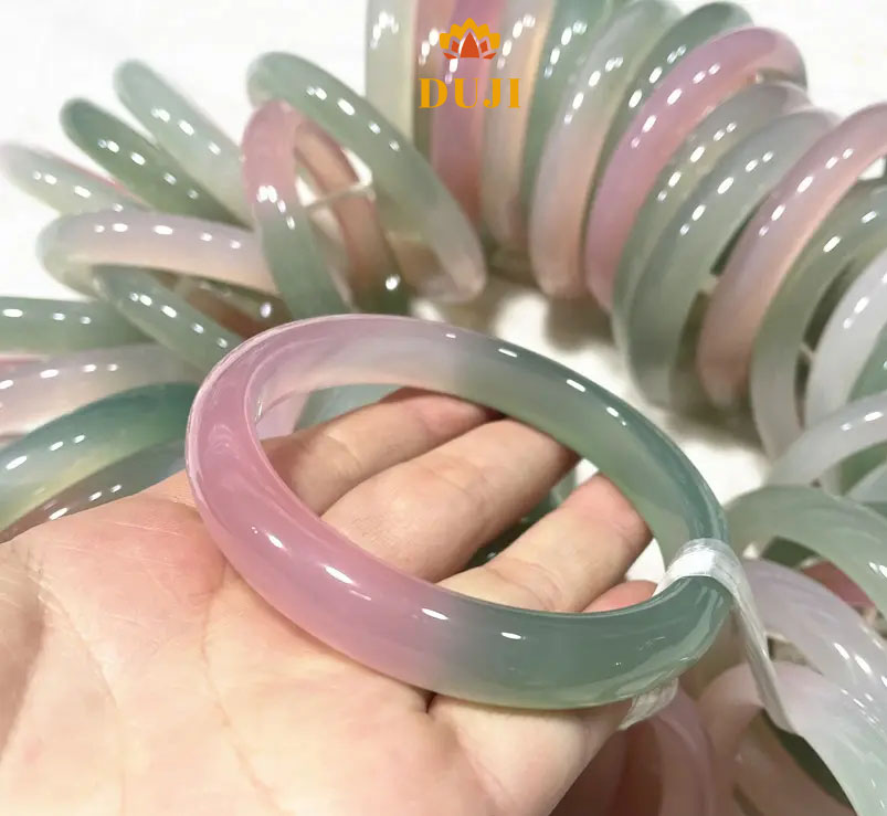 Vòng tay đá mã não tự nhiên ánh hồng xanh