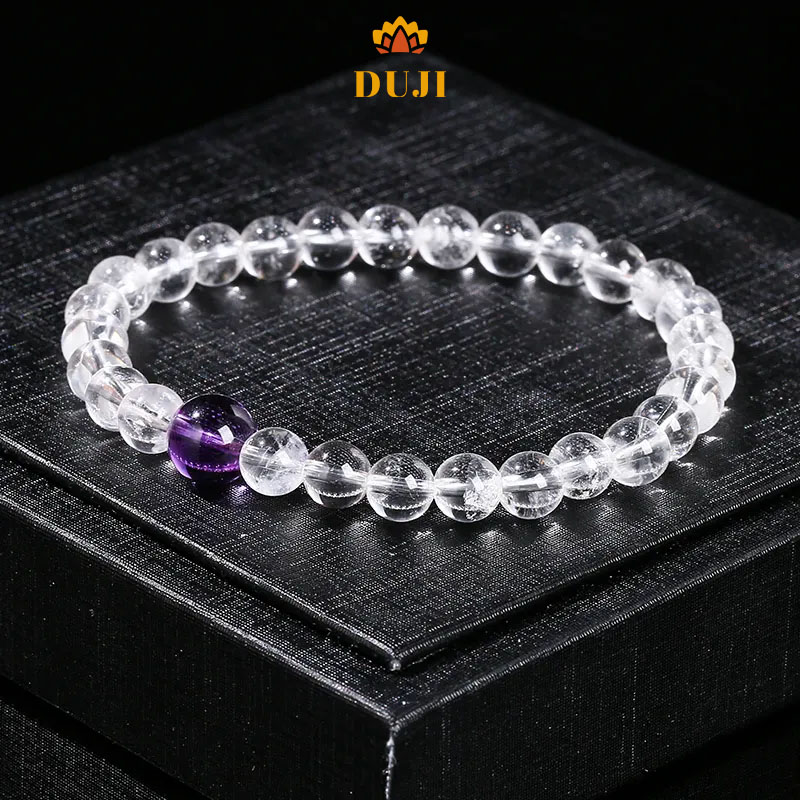 [DUJI] Vòng tay thạch anh trắng 7A mix đá tự nhiên 100%