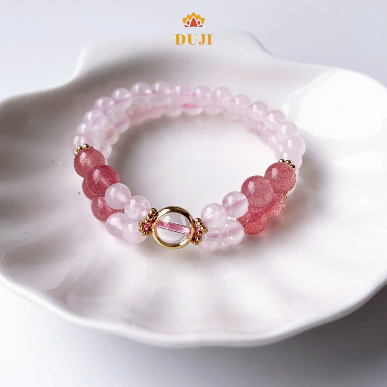 [DUJI] Vòng tay thạch anh hồng mix thạch anh dâu tây chuỗi quấn 2 vòng đá tự nhiên 100%