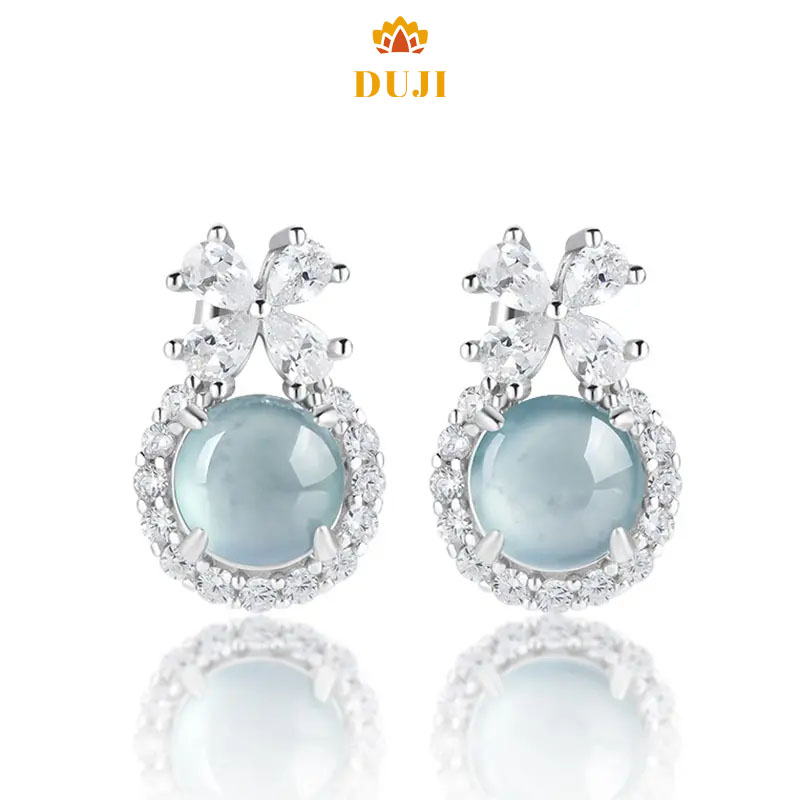 Jadeite tự nhiên nước xanh loại jadeite Trang sức tinh xảo Hoa tai nữ Bạc S925