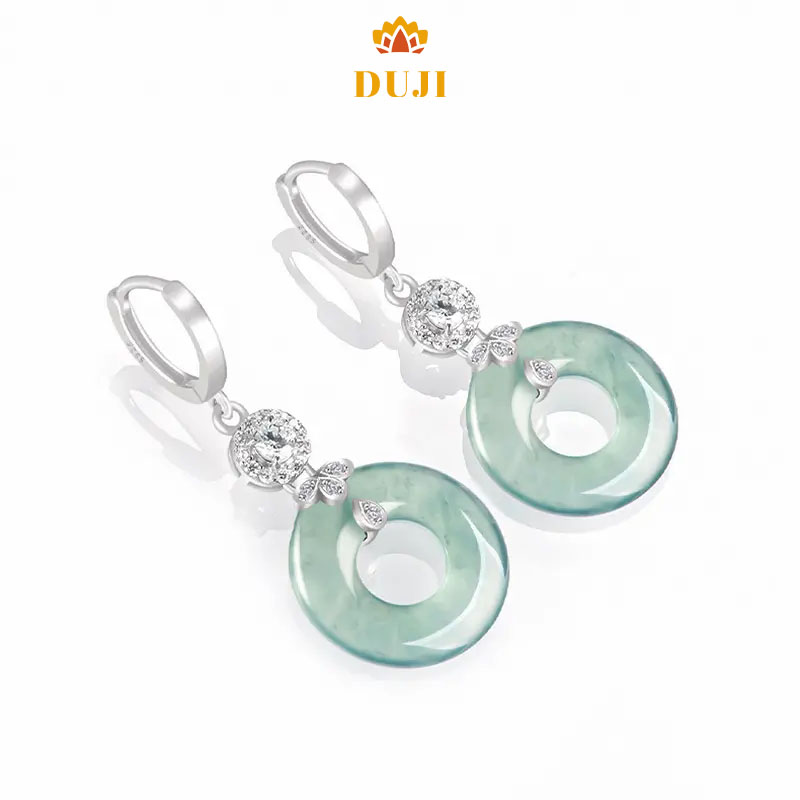 Hoa tai Jadeitea tự nhiên S925 bạc