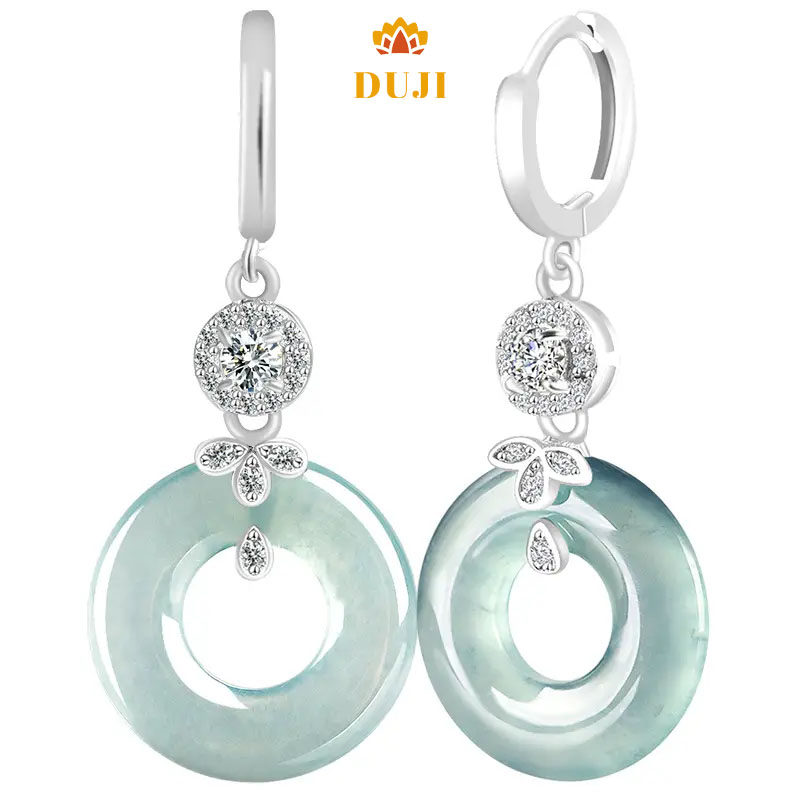 Hoa tai Jadeitea tự nhiên S925 bạc