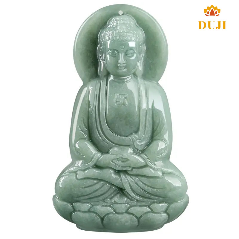 Mặt dây chuyền ngọc bích Phật A Di Đà tự nhiên Quà tặng chứng nhận thẩm định