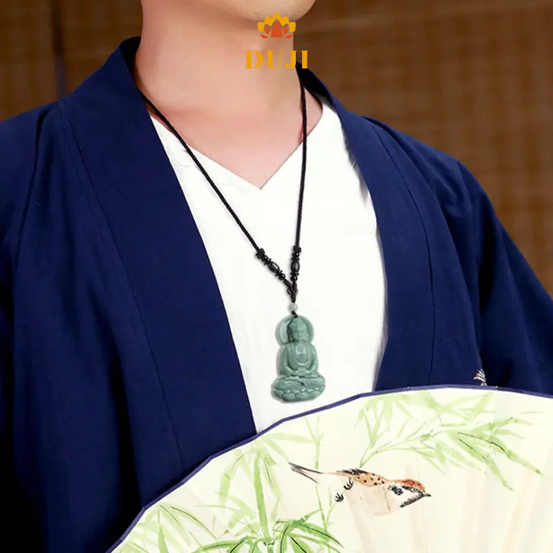 Mặt dây chuyền ngọc bích Phật A Di Đà tự nhiên Quà tặng chứng nhận thẩm định