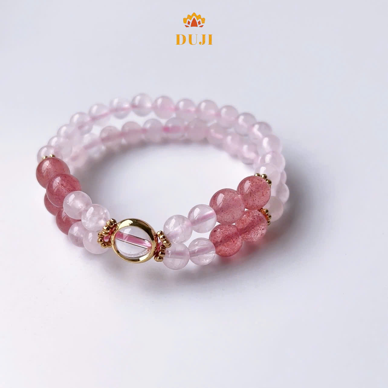 [DUJI] Vòng tay thạch anh hồng mix thạch anh dâu tây chuỗi quấn 2 vòng đá tự nhiên 100%