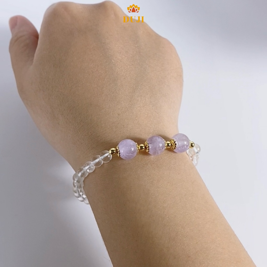 Vòng tay thạch anh trắng 4mm  mix thạch anh tím lavender đá tự nhiên 100%