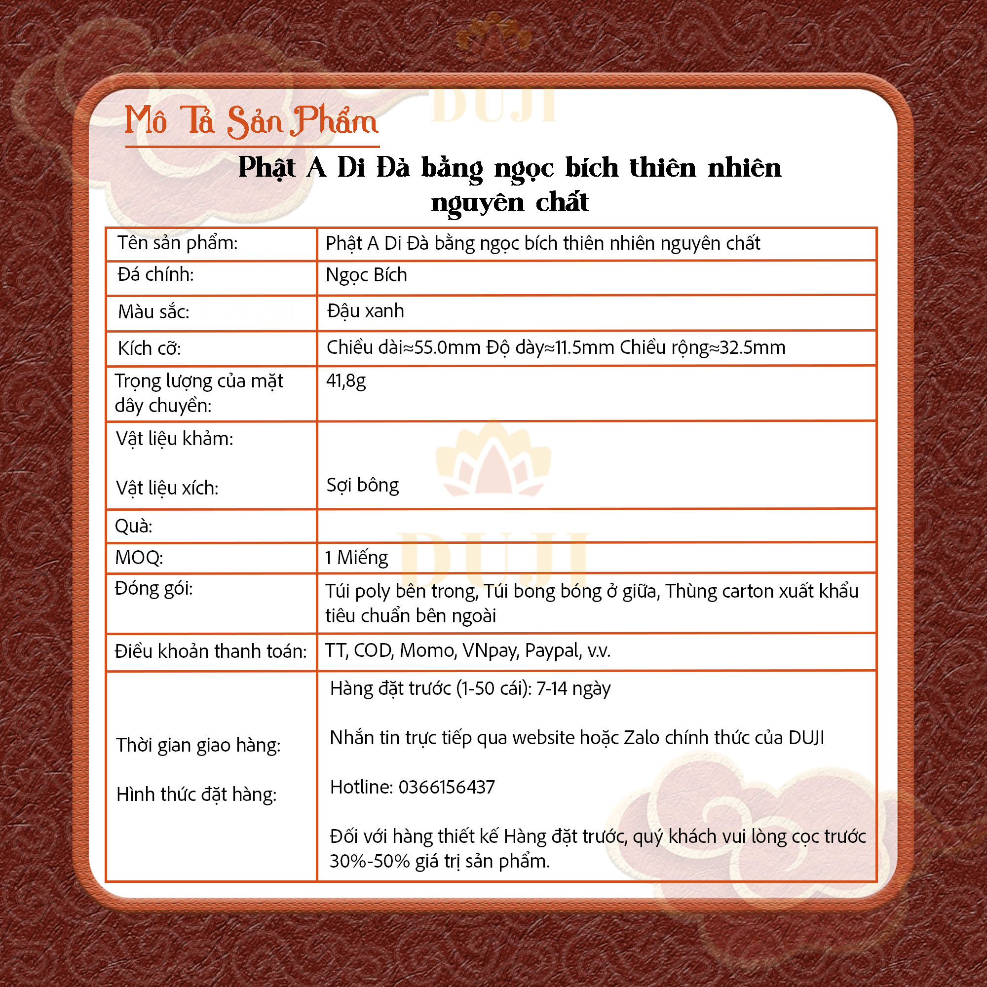 Mặt dây chuyền ngọc bích Phật A Di Đà tự nhiên Quà tặng chứng nhận thẩm định