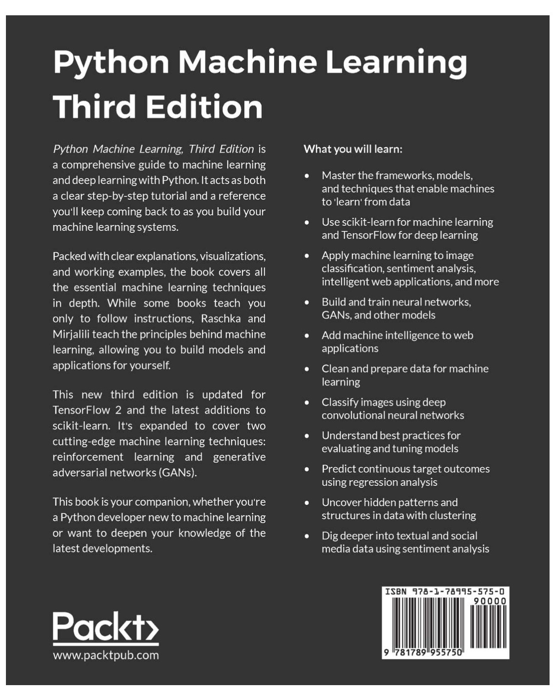 Python Machine Learning: Machine Learning and Deep Learning with Python, scikit-learn, and TensorFlow 2, 3rd Edition