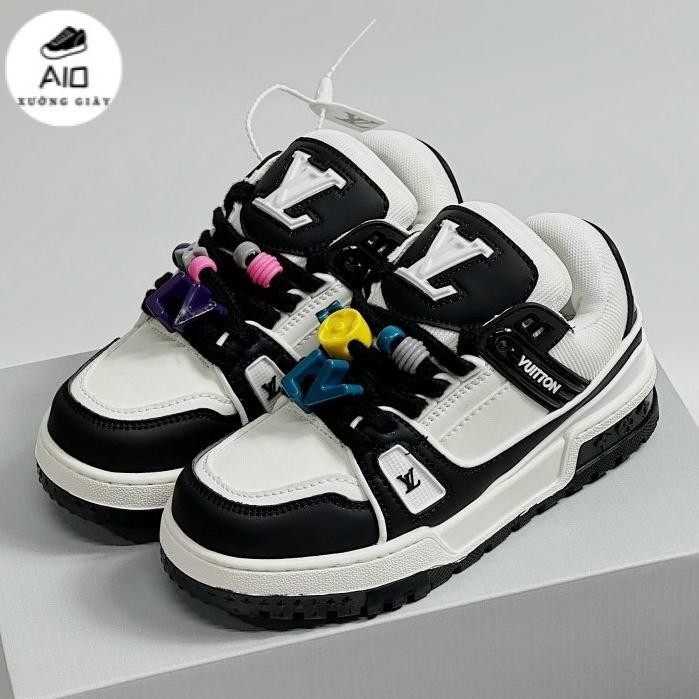 Giày thể thao Lo..uis Vuit__ton Sneakers Trainer Maxi ĐEN full, Giày thể thao LV ĐEN KÈM DÂY FULL STICK