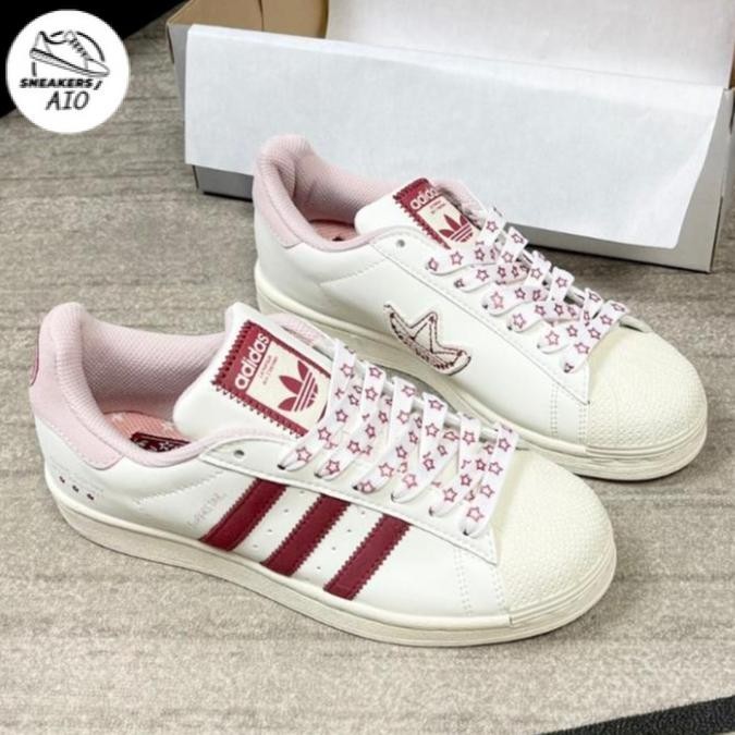 [AIO sneaker]Giày thể thao Adidas Originals Superstar White Red_ Giày Sneaker Das Sò trắng 3 sọc đỏ hót hồng phấn