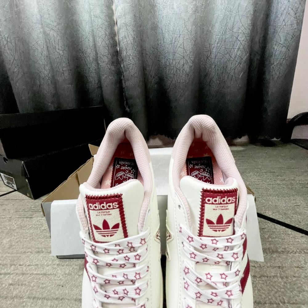 [AIO sneaker]Giày thể thao Adidas Originals Superstar White Red_ Giày Sneaker Das Sò trắng 3 sọc đỏ hót hồng phấn