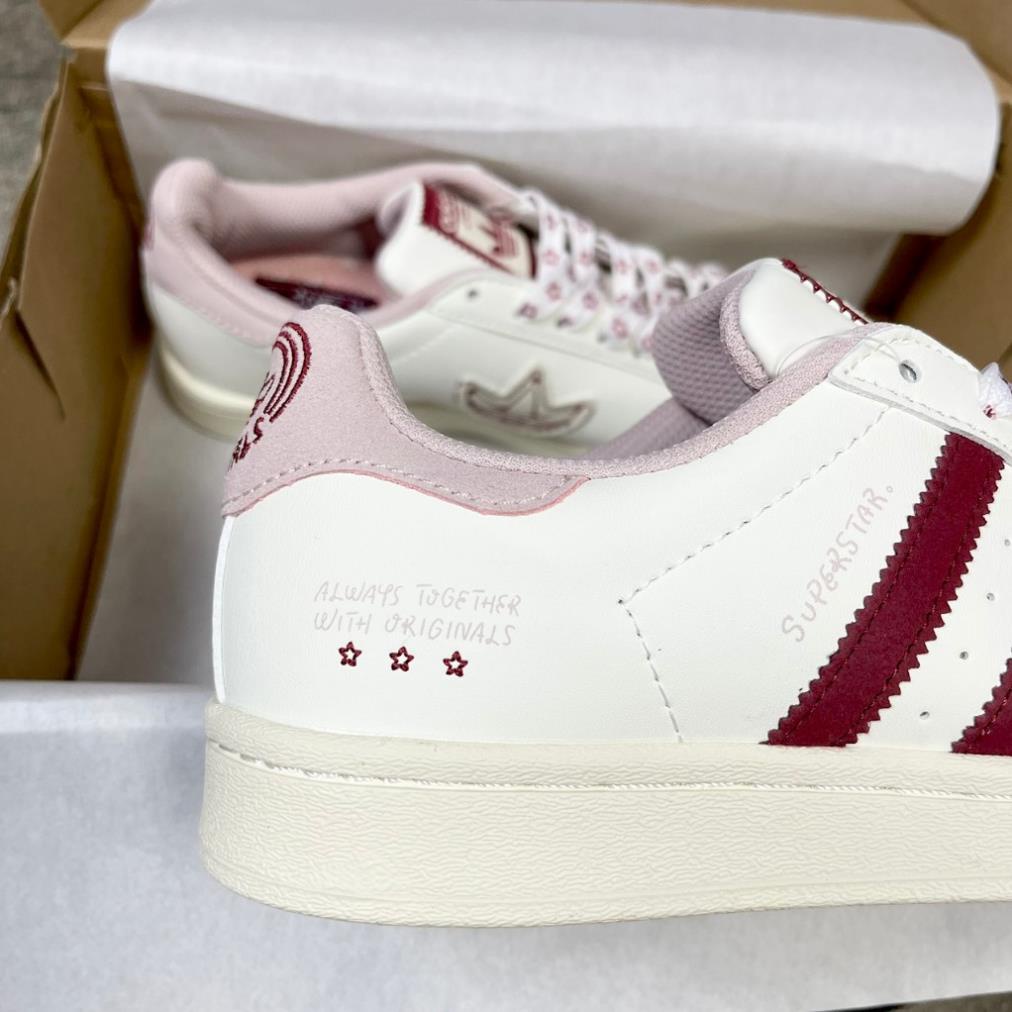 [AIO sneaker]Giày thể thao Adidas Originals Superstar White Red_ Giày Sneaker Das Sò trắng 3 sọc đỏ hót hồng phấn