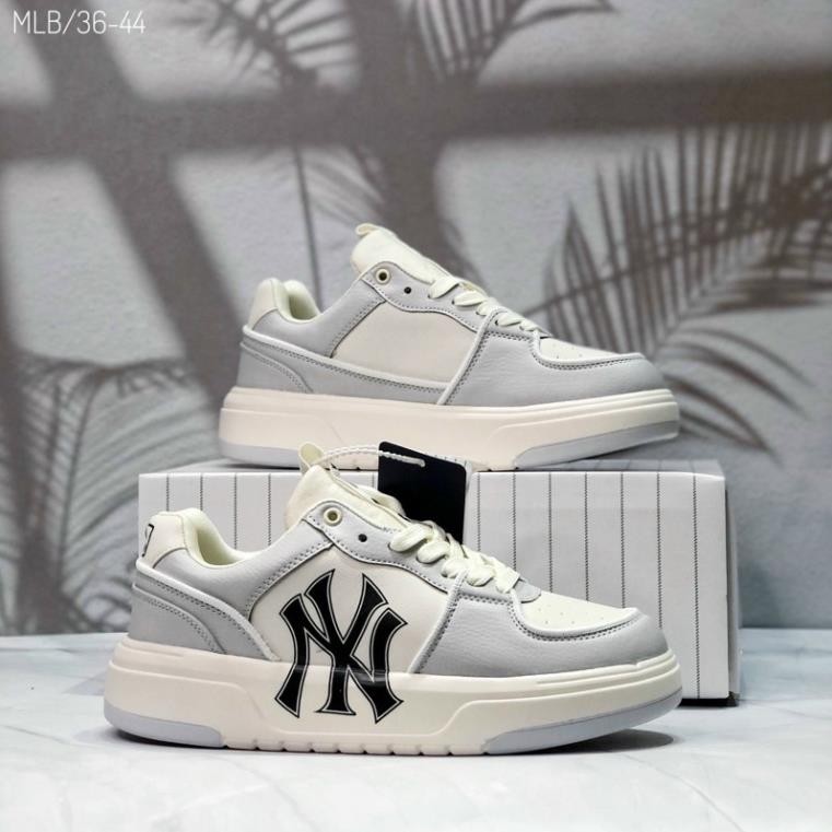 Giày thể thao MLB Chunky Liner New York Yankees White Black Gray, Giày Sneaker Trắng Đen Xám Full Box Bill