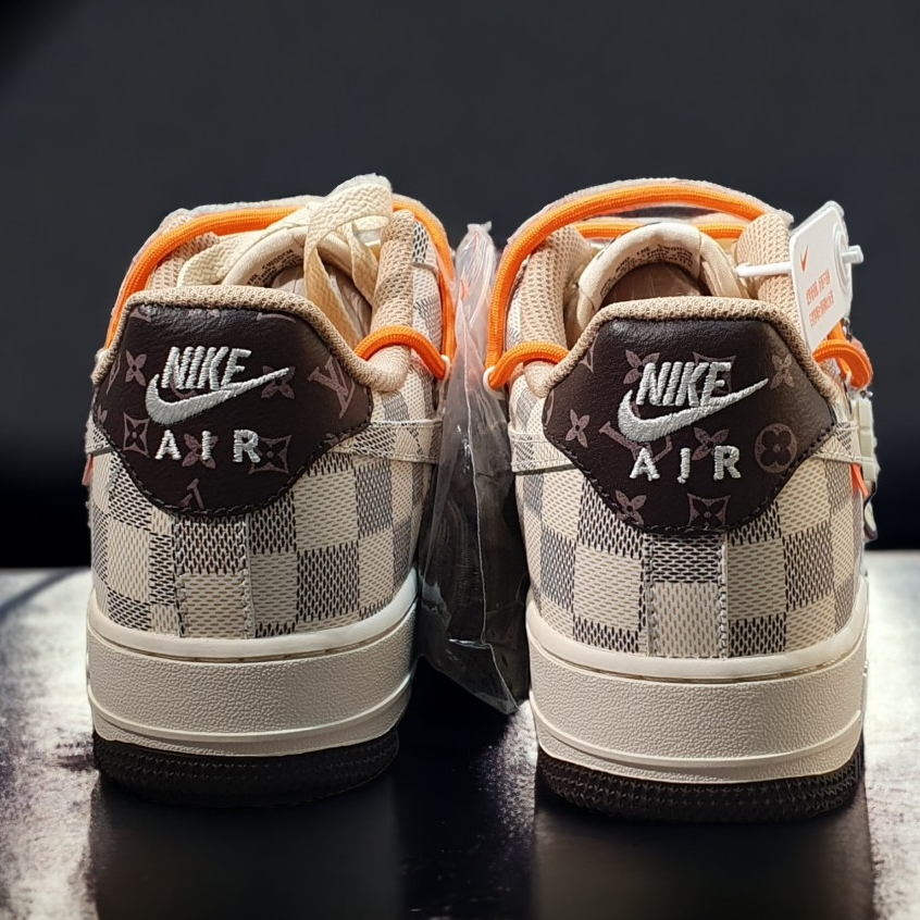 [ AIO LUXURY ] Giày Thể Thao AF1 Custom LV Màu Nâu Xám Dây Cam, Giày Air Force 1 LV Nâu, Full Phụ Kiện Bản Cao Nhất